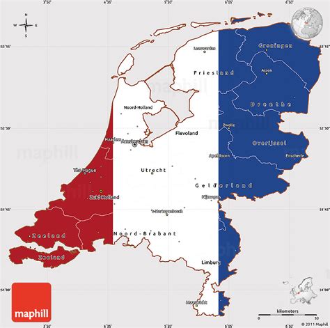 Flag Simple Map of Netherlands, flag rotated