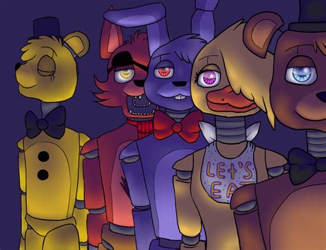 Freddy,Golden Freddy,Chica,Bonnie and Foxy by Tea-Dimz on DeviantArt