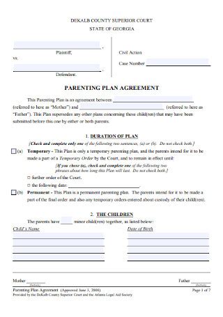 Parenting Agreement Template Free Database