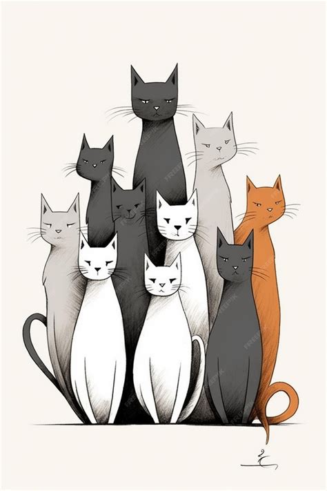 Premium AI Image | A drawing of cats in a group