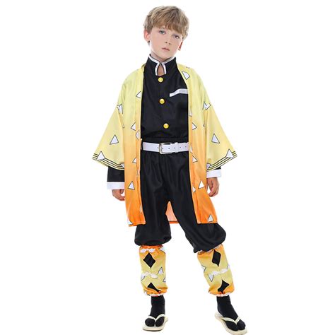 Buy Agatsuma Zenitsu Cosplay Costume Anime Demon Slayer Kimono Outfit Halloween Cosplay Outfits ...