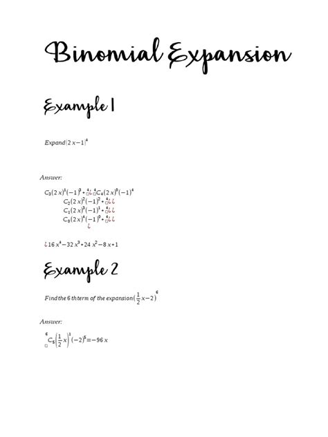 Binomial Expansion Worksheet | PDF