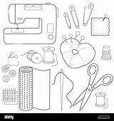 Sewing Tools And tailor Needlework Accessories Black White  sketch template