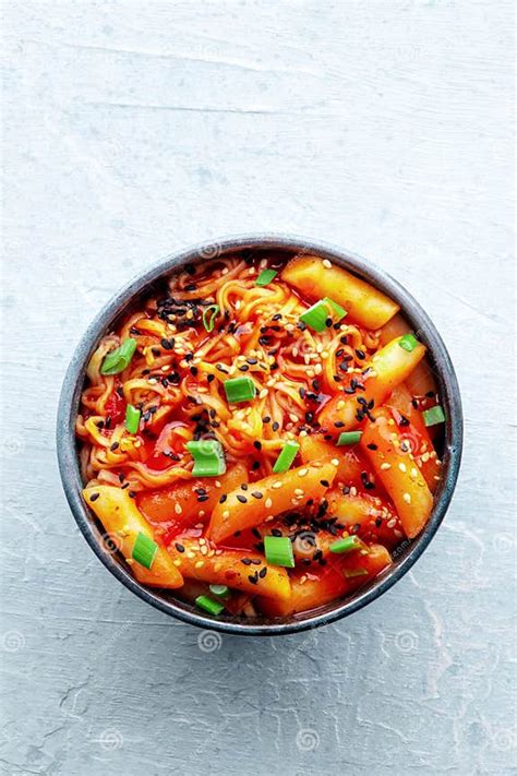 Rabokki, Tteokbokki or Topokki with Ramen, Korean Street Food, Spicy Rice Cakes Stock Image ...