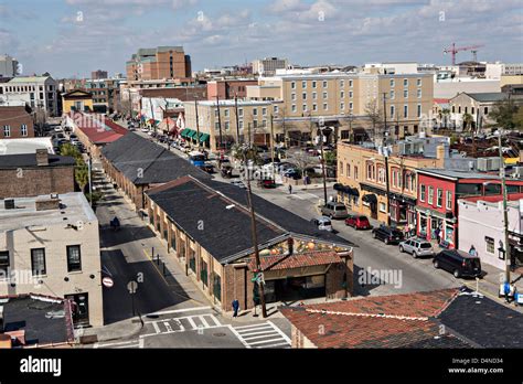 Aerial view of the Historic Charleston City Market on Market Street in ...