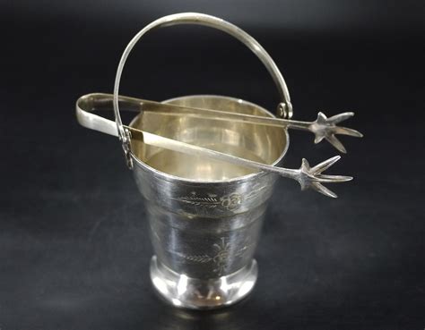 Silver Plated Ice Bucket With Ice Tongs