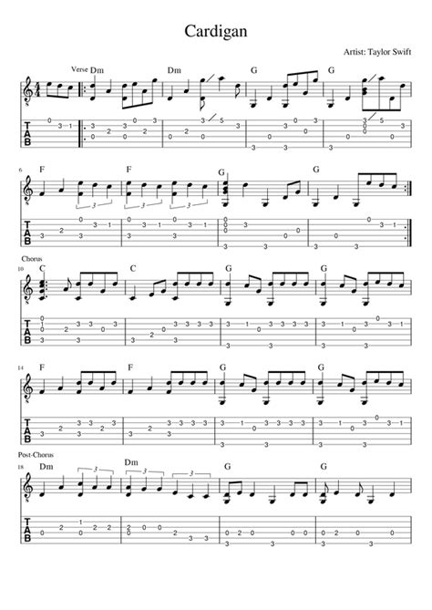 Cardigan - Taylor Swift - FINGERSTYLE GUITAR Ukulele Tabs Songs, Ukulele Instrument, Guitar Tabs ...