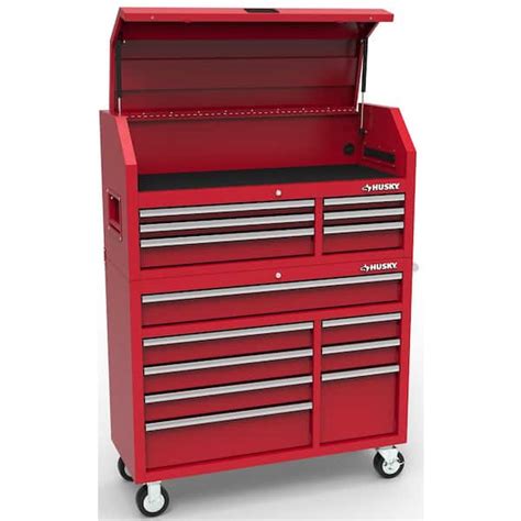 Husky 46 in W x 18.1 in D Standard Duty 14-Drawer Tool Chest and Top Tool Cabinet Combo in Red ...