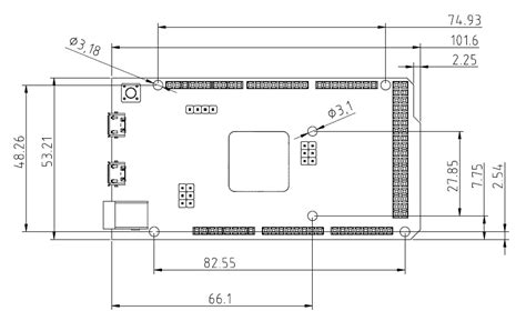 Dimensions of Arduino Due