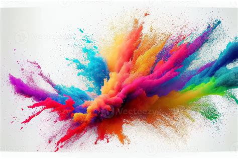 colorful rainbow holi paint color powder explosion isolated white wide ...