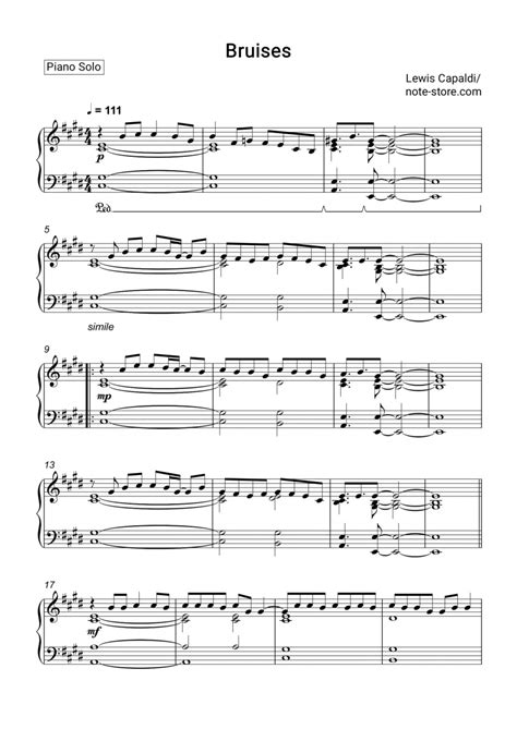 Lewis Capaldi - Bruises sheet music for piano download | Piano.Solo SKU PSO0011967 at