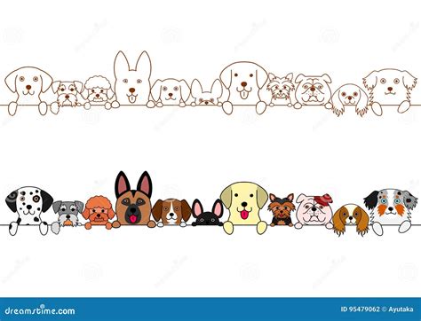 Cute dogs border set stock vector. Illustration of drawn - 95479062