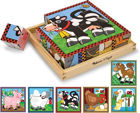 Melissa & Doug Farm Cube Puzzle (Preschool Kids, Six Puzzles in One ...