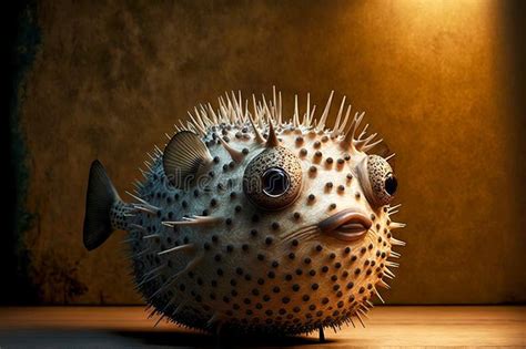 Stuffed Dried Puffer Fish with Sharp Spikes on Body on Wooden Table ...