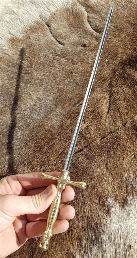 Renaissance Stiletto Dagger With Brass Handle and Skull Pommel | Etsy