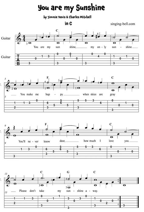 You are my sunshine - Guitar Chords, Tabs, Sheet Music PDF