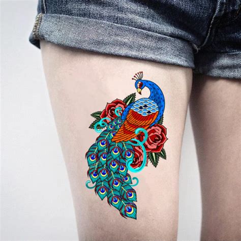 Peacock Color Temporary Tattoo Sticker - OhMyTat