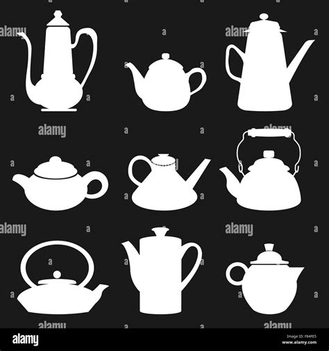 Tea Coffee Icon Black silhouette Kettle Diferent Retro Set Vector Illustration Stock Vector ...