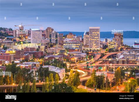 Tacoma, Washington, USA skyline at night Stock Photo - Alamy