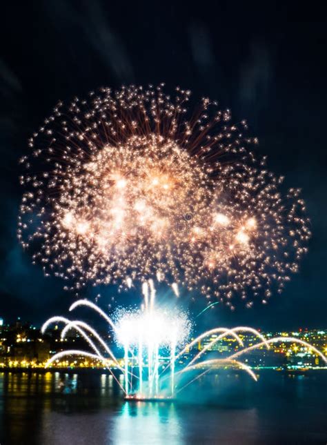 Bright Blue and Golden Fireworks | Quebec City Stock Image - Image of event, display: 129841313