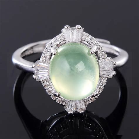 Prehnite ring Free shipping Natural real prehnite 925 sterling silver 6*8mm 1.5ct gemstone Fine ...