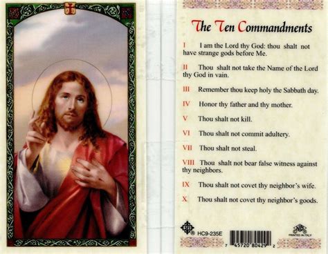 The Ten Commandments Prayer Card - Item EB324 - Laminated Catholic Holy Cards - Holy Cards