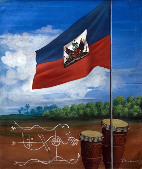 Haitian Flag with Vévé and 2 Drums • Stokes Haitian Art