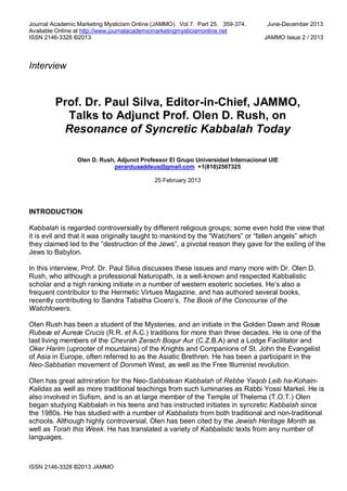 Prof. Dr. Paul Silva, Editor-in-Chief, JAMMO, Talks to Adjunct Prof ...