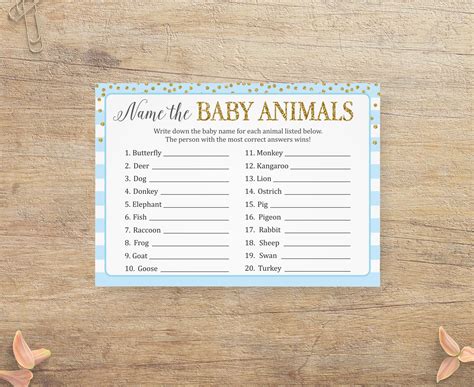 Guess the Baby Animal Name the Baby Animals Game Blue Gold | Etsy UK