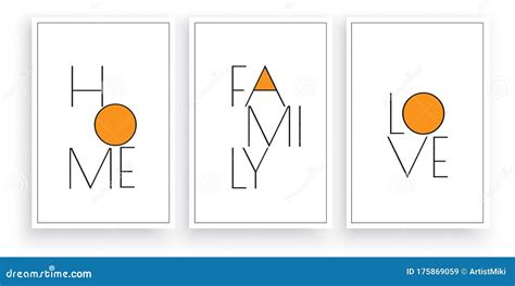 Home, Family, Love, Vector. Scandinavian Minimalism Art Design. Three Pieces Poster Design Stock ...