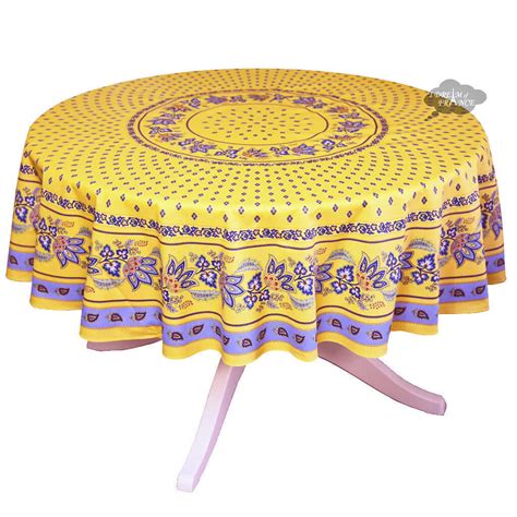 68" Round Lisa Yellow Cotton Coated French Country Tablecloth by Le Cl - I Dream of France