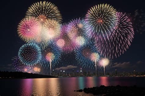 Premium AI Image | Fireworks display over the water at night