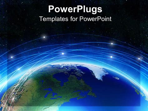 PowerPoint Template: Earth with blue line and background of black sky with shining stars (10258)