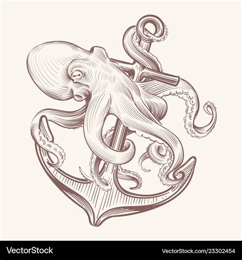 Octopus with anchor sketch sea kraken squid Vector Image