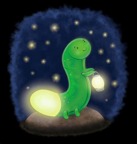 Cute green glow worm cartoon illustration Digital Art by Mark Spivey ...