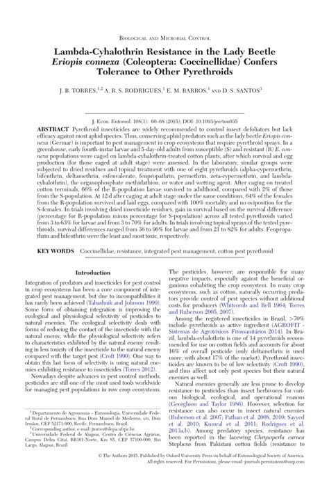 (PDF) Lambda-Cyhalothrin Resistance in the Lady Beetle Eriopis connexa (Coleoptera ...