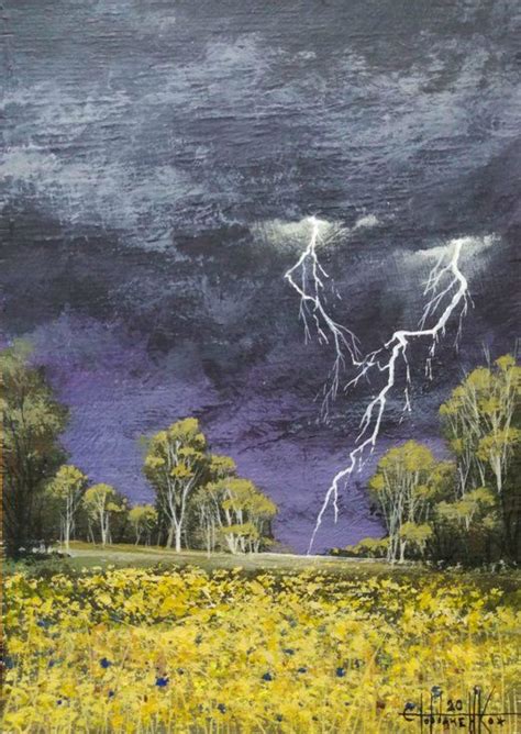 Lightning strike. Acrylic on panel 28x20cm (2020) Acrylic painting by Eugene Gorbachenko ...