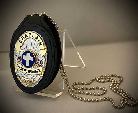 Chaplain First Responder Badge with (Black or Brown) leather belt clip holder | Chaplain Badge