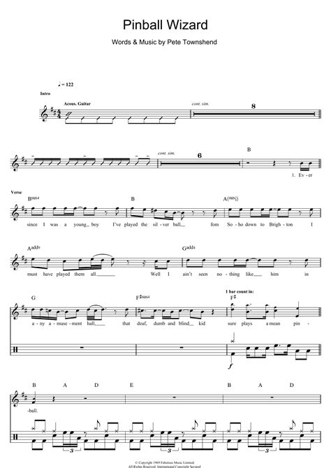 Pinball Wizard by The Who Sheet Music for Drums at Sheet Music Direct