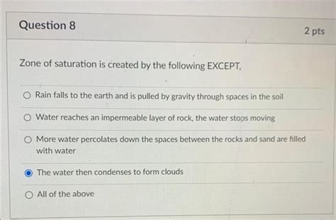 Solved Zone of saturation is created by the following | Chegg.com