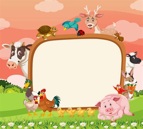 Empty banner with various farm animals in the forest 2978380 Vector Art ...