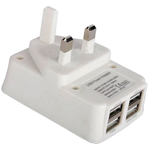 4 Ports USB Travel Charging With UK Plug White