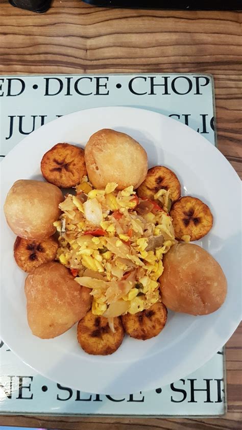 Jamaican ackee & saltfish with fried dumpling and plantain. | Jamaican recipes, Jamaican ginger ...