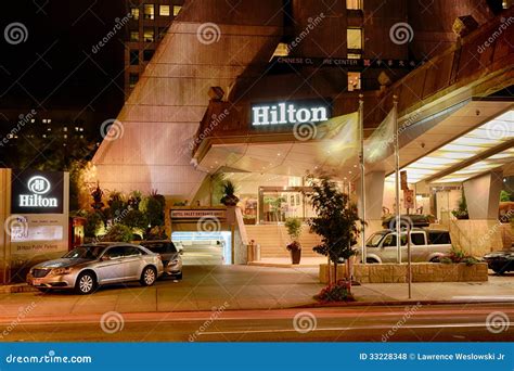 San Francisco Hilton Financial District Entrance at Night Editorial Stock Photo - Image of ...