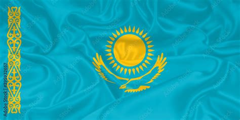 Kazakhstan Flag waving. National flag of Kazakhstan with waves and wind. Official colors and ...