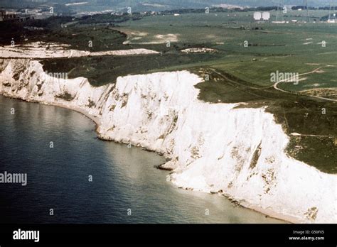 Buildings and Landmarks - White Cliffs of Dover. An aerial view of the white cliffs of Dover, on ...