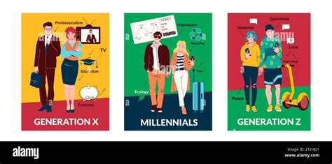 People generations flat poster set representing x and z generation and ...