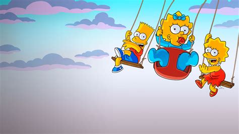 the simpsons characters are riding on swings in the sky with clouds ...