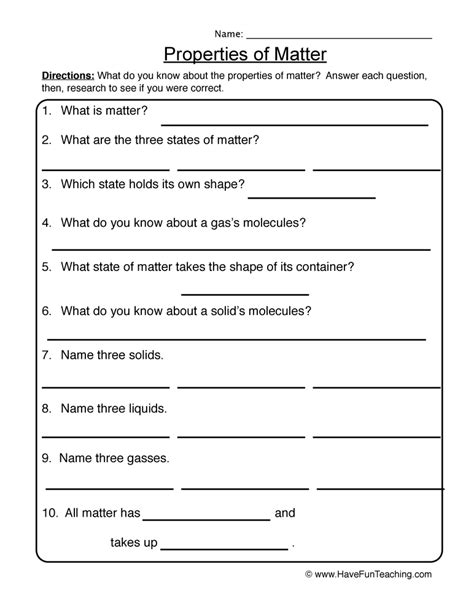 Science Worksheets For Grade 3 Matter