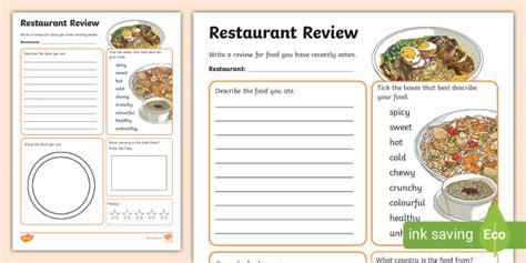 Restaurant Review Writing Frame (teacher made) - Twinkl